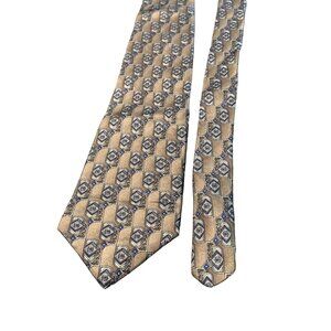 Stafford Mens Silk Tie Brown Blue Geometric Print Made in USA